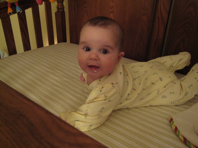 IMG_4127.JPG - Spit up happens.  The important thing here is that Mom put Catherine down for her nap on her back and she awoke on her belly.