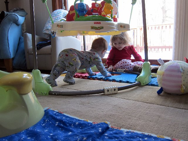 IMG_2786b.jpg - Nathan in pursuit of his big sister .. the first of many times, I am sure!