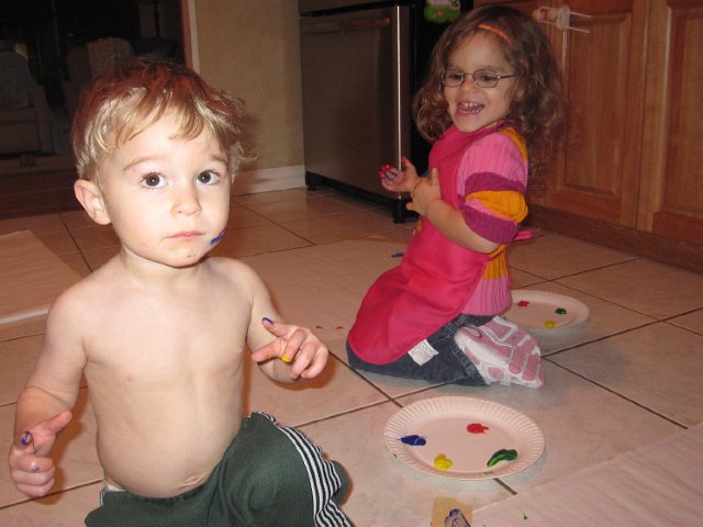 IMG_7917.jpg - A very cold winter day and we let our little artists loose in the kitchen with paint ...