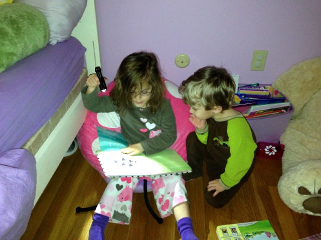 IMG_3172.jpg - The kids reading a book by flashlight.  I simply love it when they play well together!