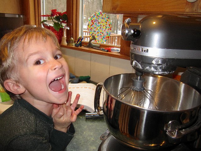 IMG_4411.jpg - Another batch of Health by Chocolate Cookies is underway and Nathan loves all the noise the mixer makes at high speed.