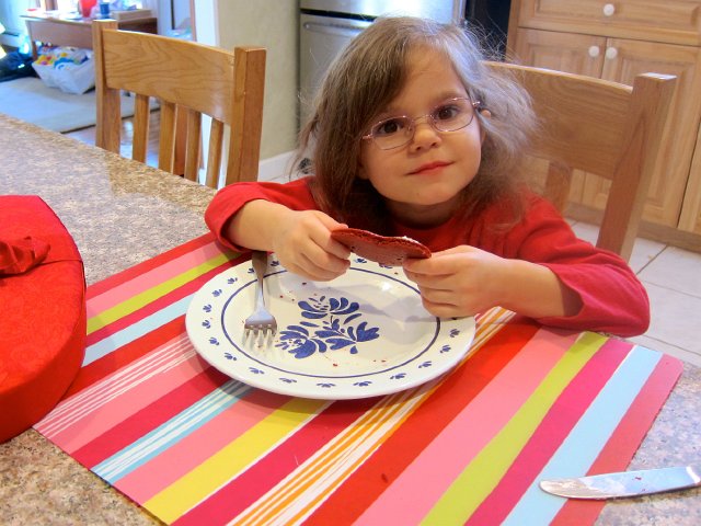 IMG_6744.jpg - Breakfast with red velvet, heart-shaped pancakes.