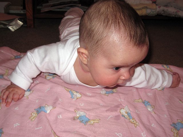 IMG_4111b.jpg - Catherine is working on the back to belly roll, but eventually gets there!