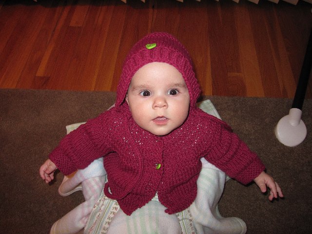 IMG_4144.JPG - Modeling a fabulous homemade sweater and hat set.