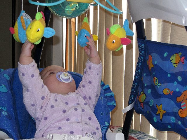 IMG_4936b.jpg - When she can touch her beloved fish, she is definitely getting too big for the swing ...