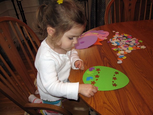 IMG_3585b.jpg - It's craft time!  Stickers, foam, and a little gal who loves to talk about colors, butterflies and bunnies.