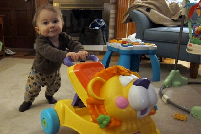 IMG_2990b.jpg - Nathan is pulling himself up, pushing a walk-behind toy and soon to be cruising the furniture, oh my!  Did I mention that he is only 7 months and 1 week old?!?!