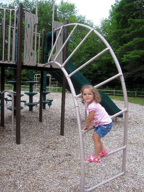 IMG_1214.jpg - "This is like the monkey bars, Mom".  Except they go sideways, yikes!!