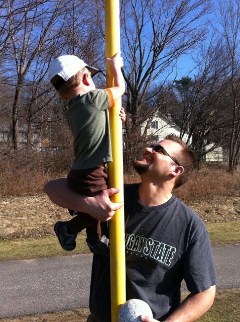 IMG_1979.jpg - For Daddy's birthday, we got out to enjoy the weather and have a little fun at Ipswich River Park in North Reading.  The little monkey, Nathan, was showing off his climbing skills.
