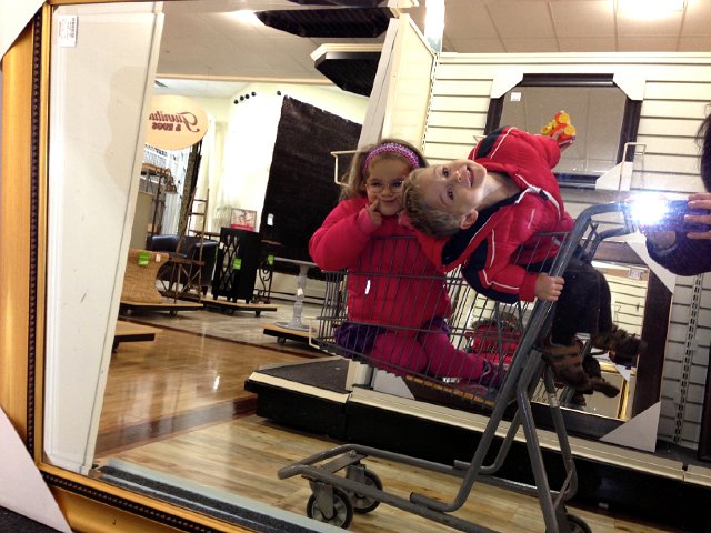IMG_2836.jpg - Of course, if you take them into a store where there are aisles of mirrors, this is what silly fun takes place!