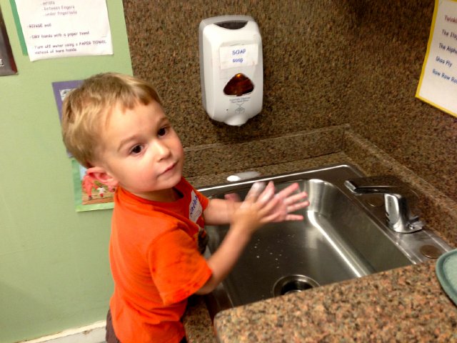 IMG_3507.jpg - He's already a pro at the sink when washing his hands.