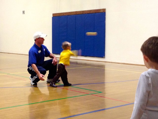 IMG_5006.jpg - Nathan is enjoying his Sports Medley class at the Y.  "Now THAT is how you throw a ball" says Coach Brian.