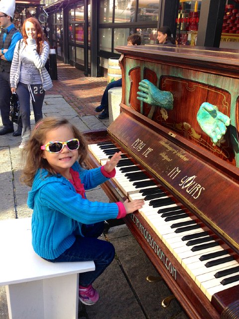 IMG_2092.jpg - Such fun!  At one point, we even happened upon a very young and talented pianist within Fanieul Hall (not Catherine as shown here in the photo).