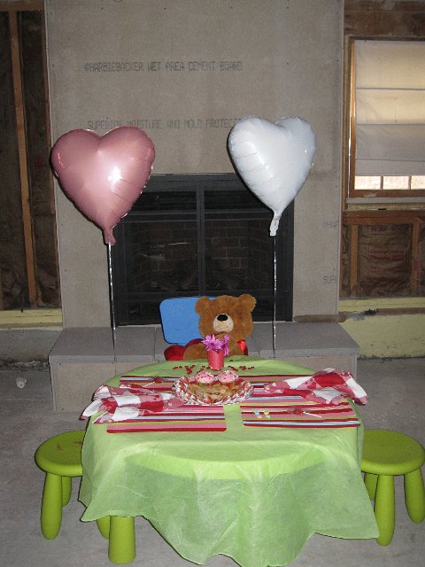 IMG_8171.jpg - In an attempt to show the kids that all you need is a little extra effort to make something special ... I temporarily turned the new basement fireplace into the backdrop for a festive lunchtime event.